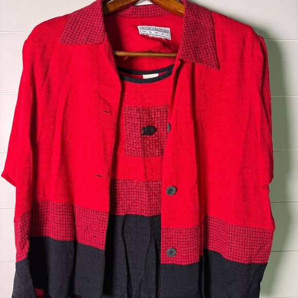 Jessica Howard Woman Sz 18, Red & Black Dress and Short Sleeve Jacket, Fish - Picture 8 of 14